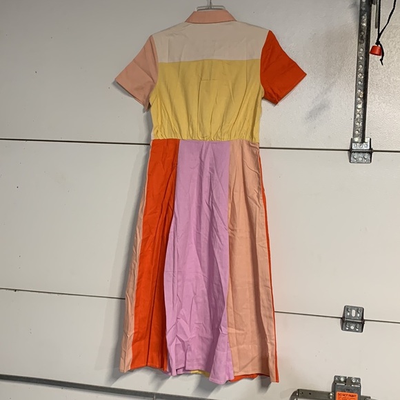 ENGLISH FACTORY COLORBLOCK BUTTON UP LINEN DRESS MIDI SMALL NEW WITH TAGS - Picture 6 of 8